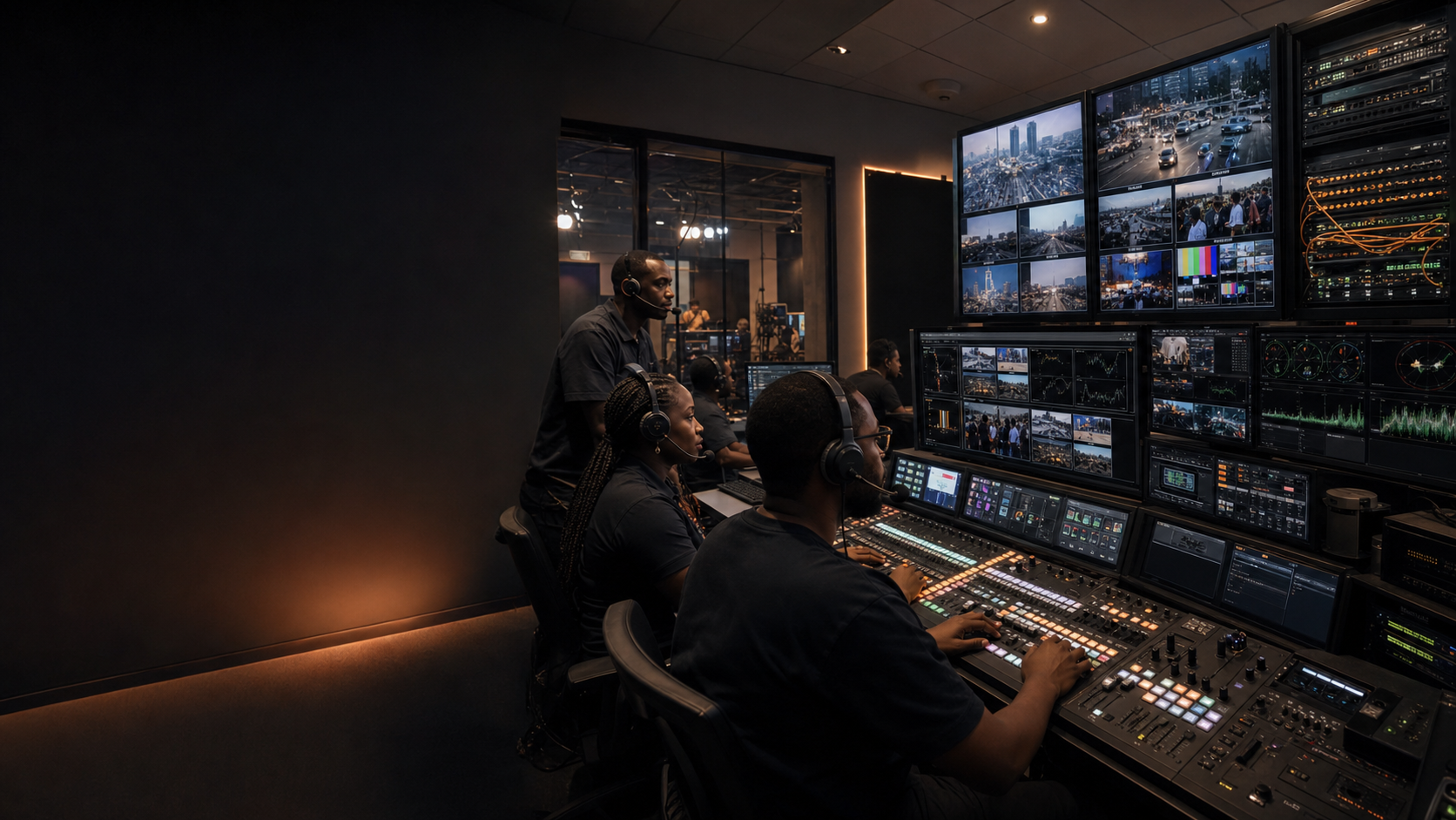 Illustrative control room for professional media production